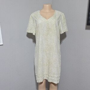 Nicole Miller Light Sage Linen Printed V-Neck Mini Dress Size XL